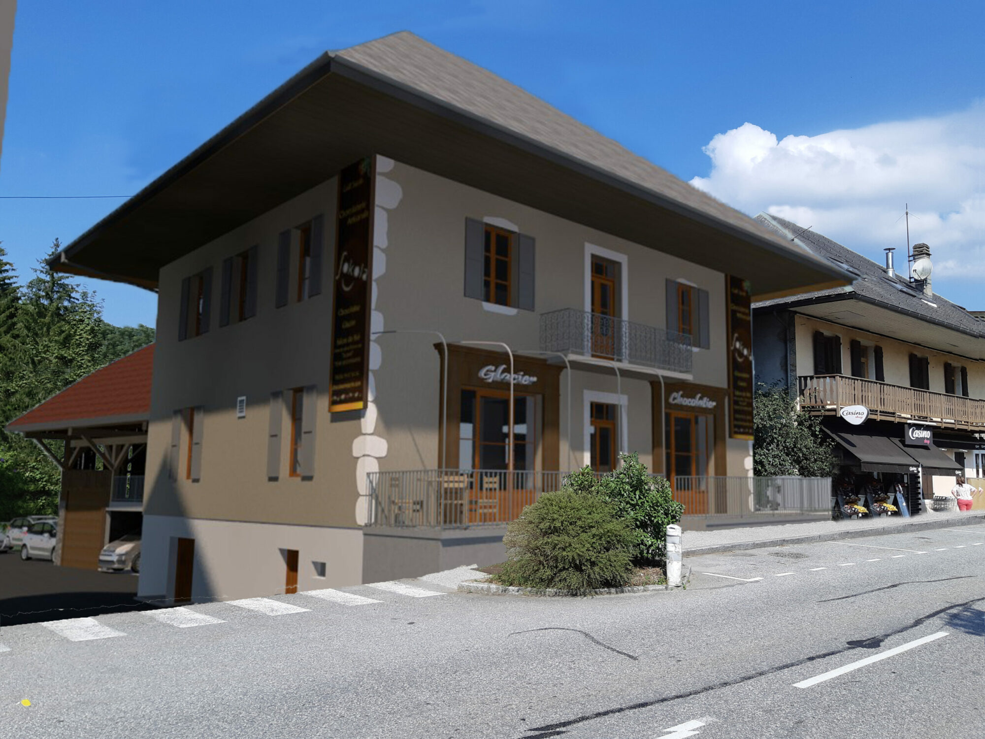 You are currently viewing Rénovation d’une maison de bourg et d’une grange pour accueillir les locaux de la chocolaterie Jacob à Lescheraines